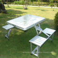 Table pliante VIVINATURE avec 4 tabourets pliants Camping aluminium ajustable en hauteur avec trous pour parasol